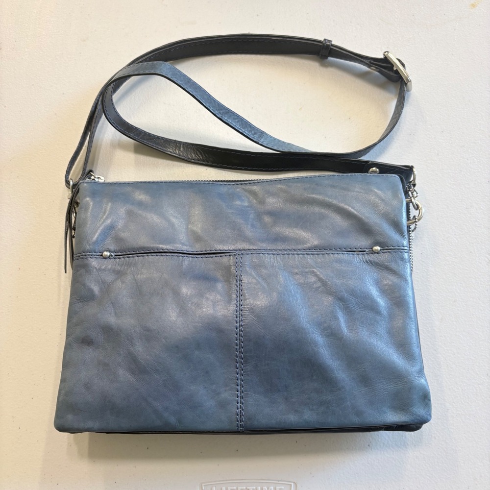 Nino Bossi Slate Blue Genuine Leather Triple Compartment Crossbody Bag